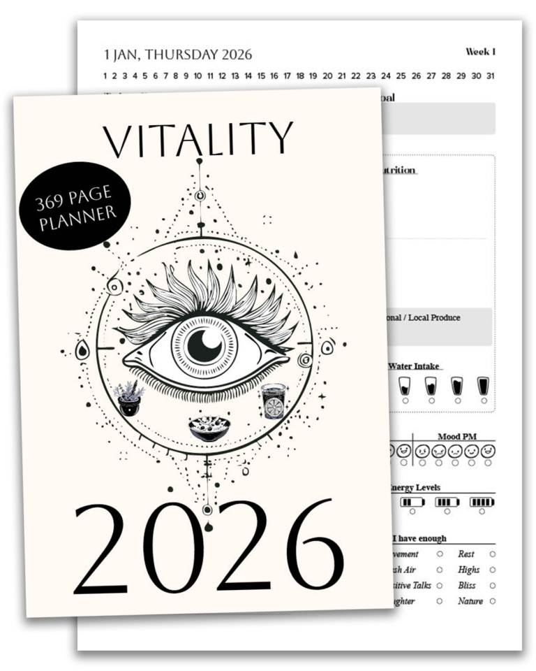 2026 (Personalised) Vitality Planner: Seasonal Food Guide, Meal Planning, Tracker, Goals, Reflections, Mood Board, Body Notes, Sourcing