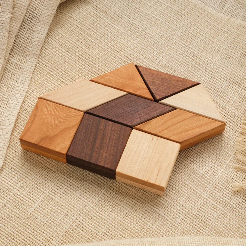 Camden Rose Wooden Tangram Shapes - Trio Woods, Trio Shapes - Geometric Puzzle 18 pieces