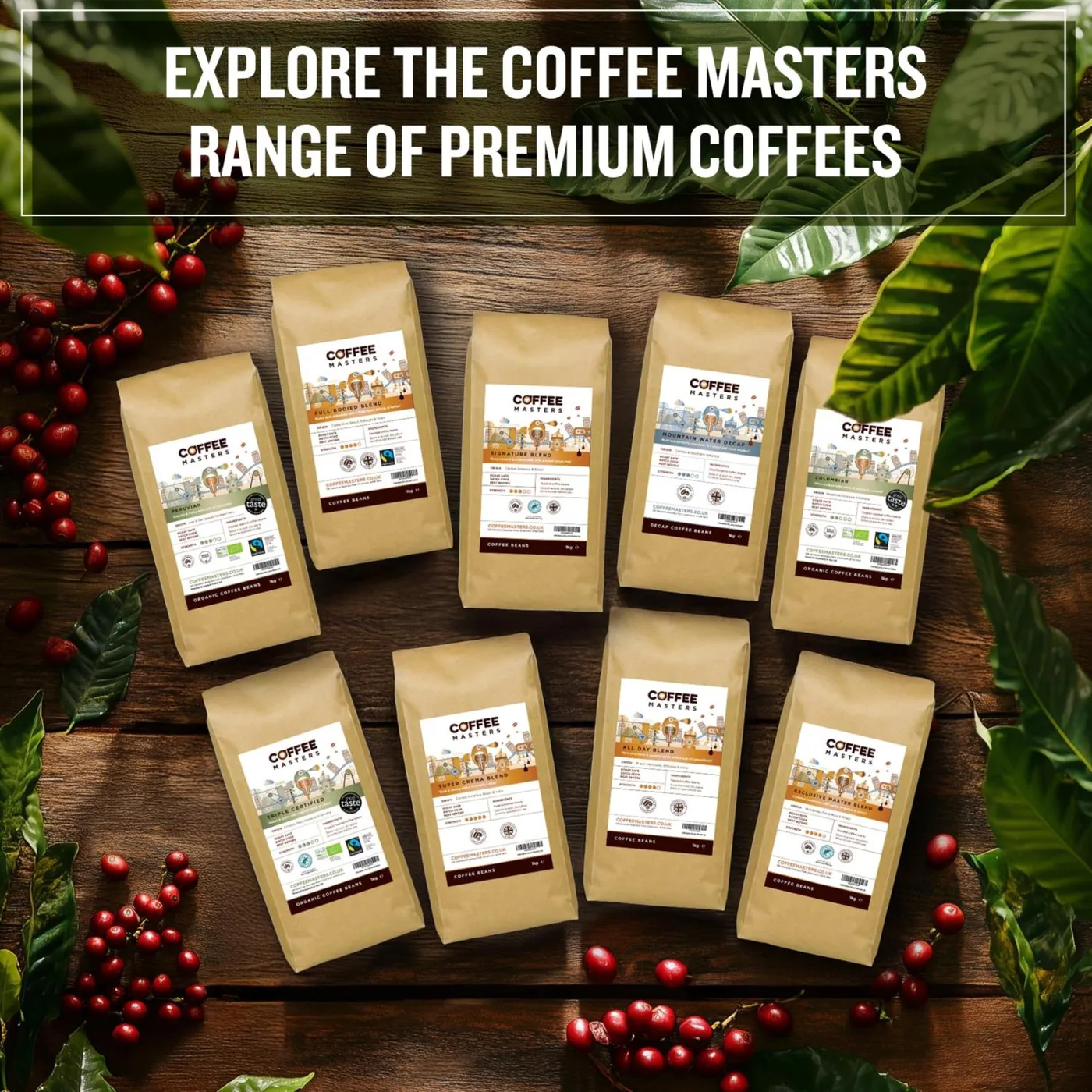 Coffee Masters — Peruvian Organic Fairtrade whole coffee beans (1kg)