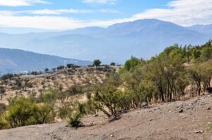 Breathtaking mountain landscape during sunny day in Santiago, Chile.