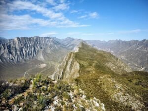 Stunning mountainous landscape in Monterrey, Mexico under a clear blue sky.