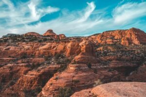Vibrant Sedona red rock formations under a clear blue sky, showcasing natural beauty.