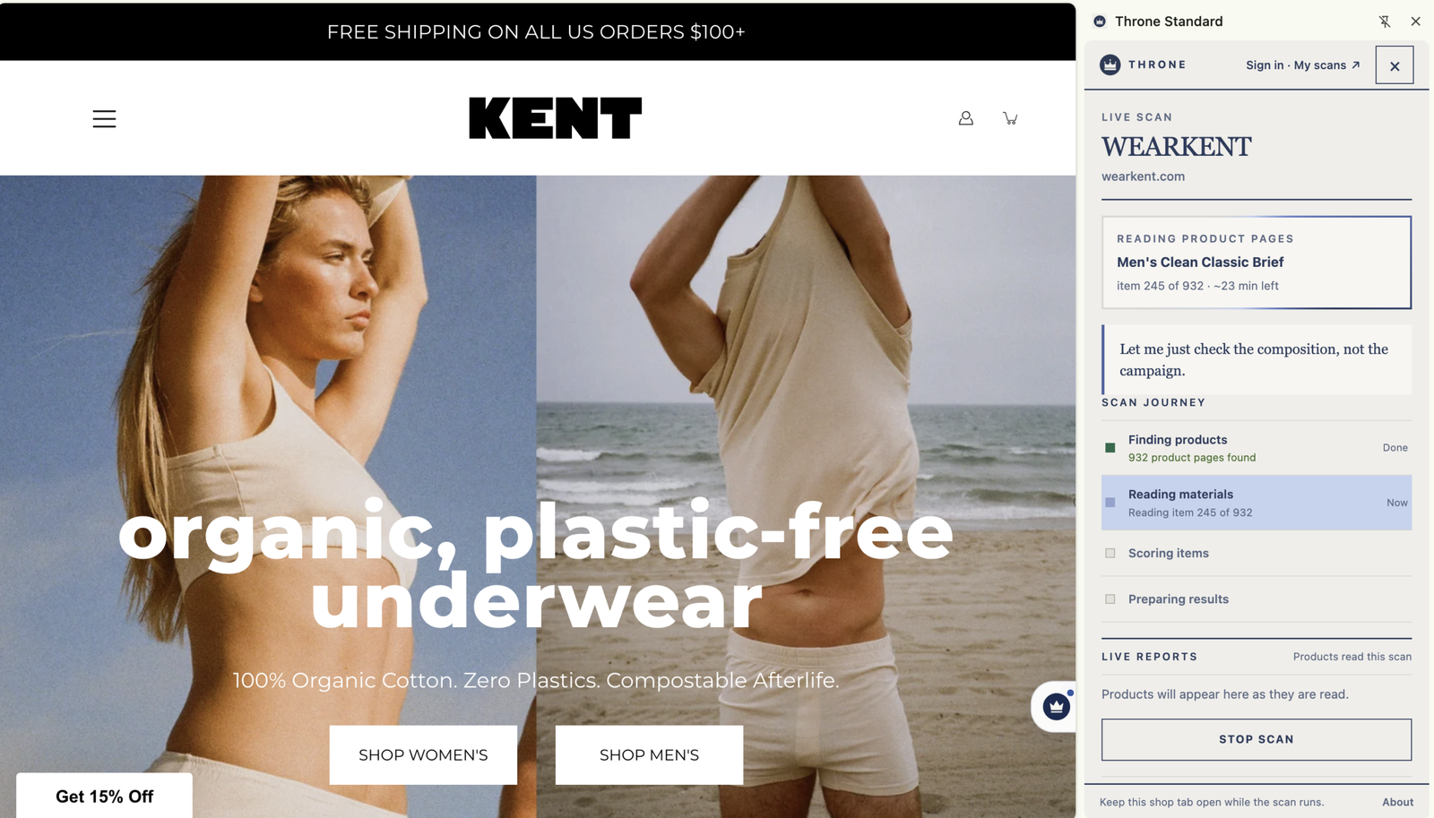 Uploaded Chrome extension screenshot showing Kent