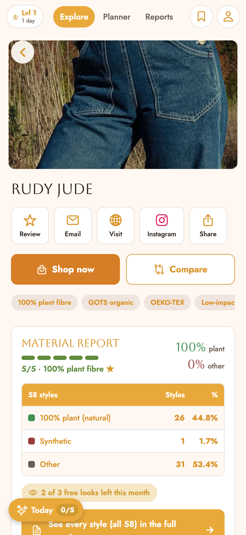 A brand report in the app