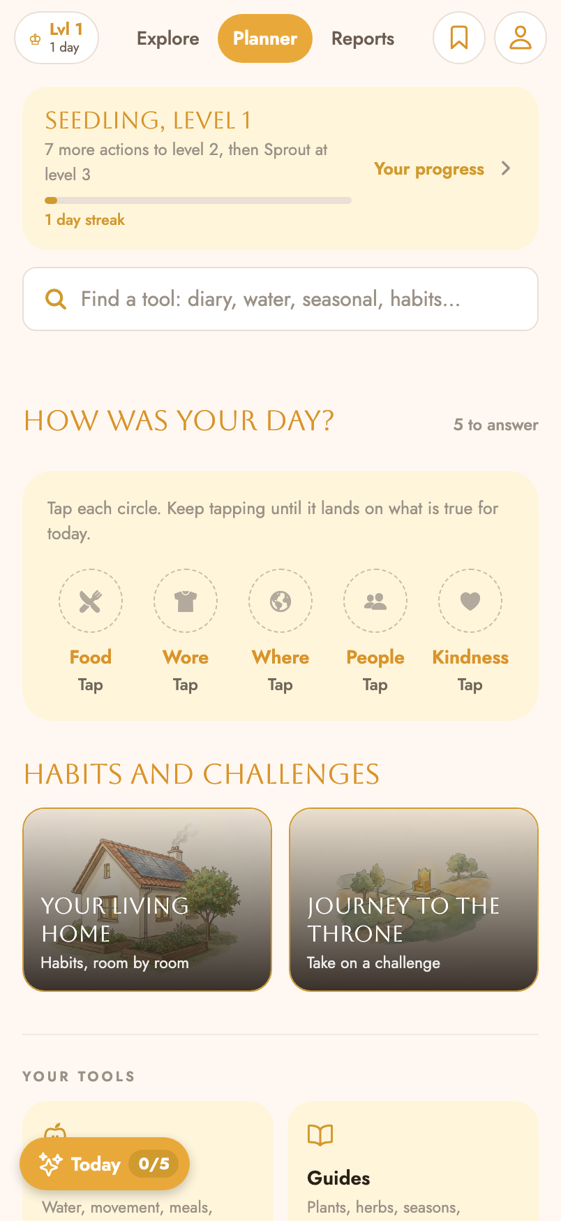 The Planner screen