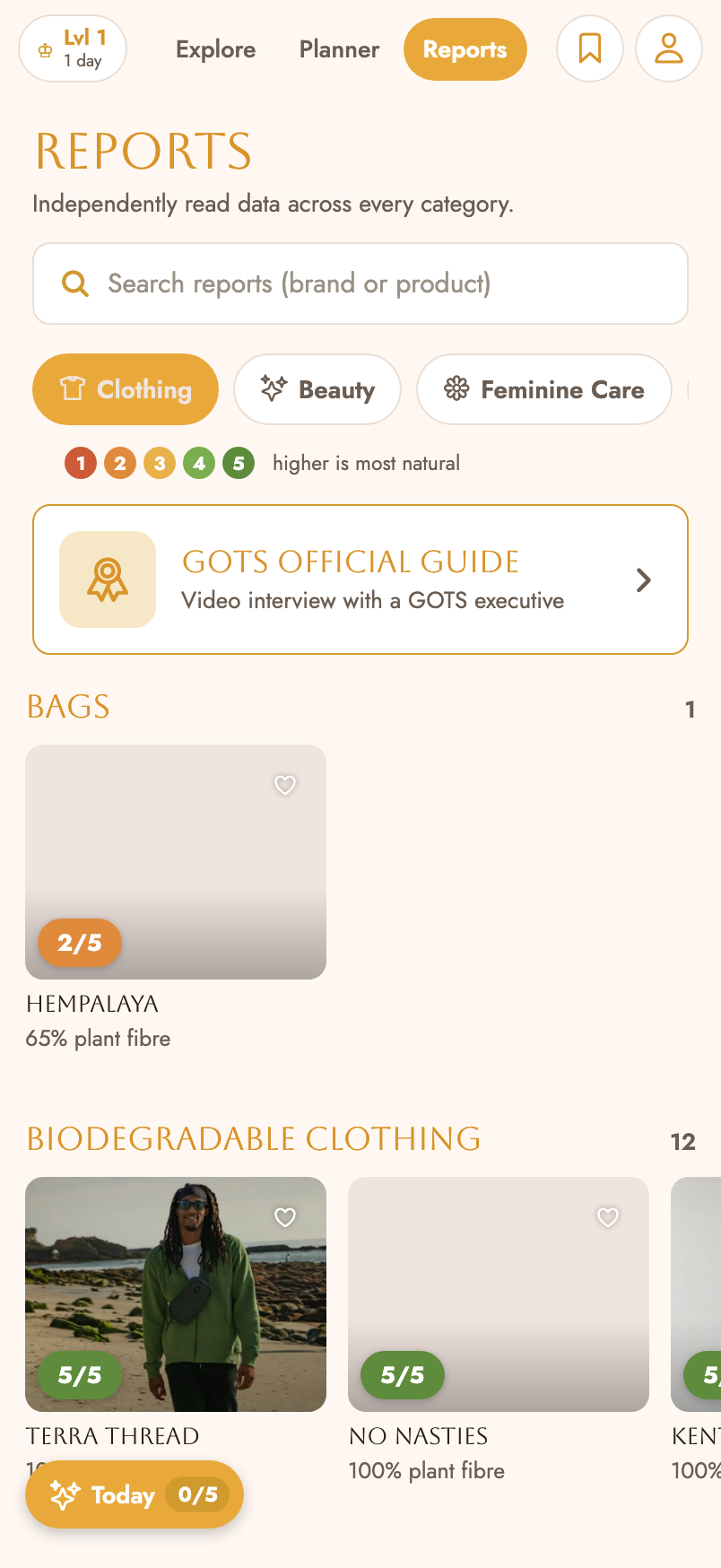 Reports screen